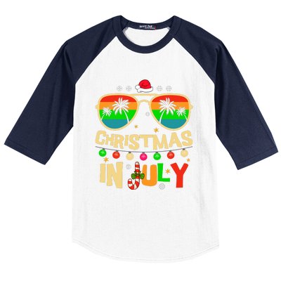 Christmas In July Beach Surf Santa Summer Tree Baseball Sleeve Shirt