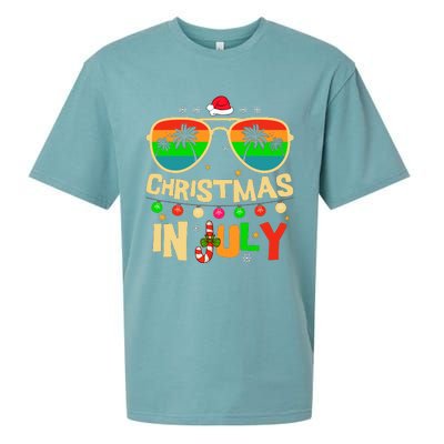 Christmas In July Beach Surf Santa Summer Tree Sueded Cloud Jersey T-Shirt