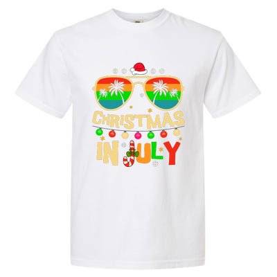 Christmas In July Beach Surf Santa Summer Tree Garment-Dyed Heavyweight T-Shirt