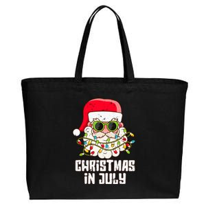 christmas in july santa hat sunglasses beach summer Cotton Canvas Jumbo Tote