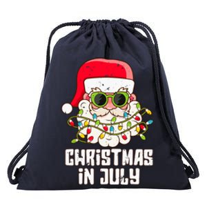 christmas in july santa hat sunglasses beach summer Drawstring Bag