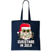 christmas in july santa hat sunglasses beach summer Tote Bag