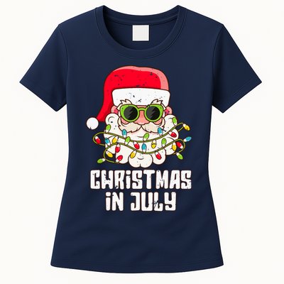 christmas in july santa hat sunglasses beach summer Womens T-Shirt
