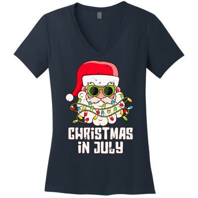 christmas in july santa hat sunglasses beach summer Women's V-Neck T-Shirt