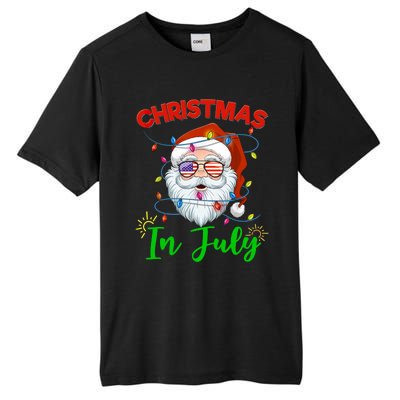 Christmas In July Santa Hat Sunglasses USA Flag Summer Tall Fusion ChromaSoft Performance T-Shirt