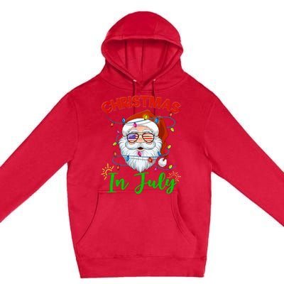 Christmas In July Santa Hat Sunglasses USA Flag Summer Premium Pullover Hoodie