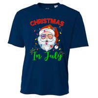 Christmas In July Santa Hat Sunglasses USA Flag Summer Cooling Performance Crew T-Shirt