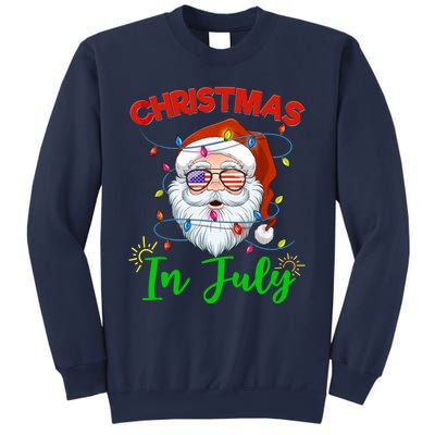 Christmas In July Santa Hat Sunglasses USA Flag Summer Sweatshirt