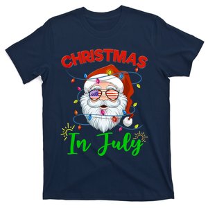 Christmas In July Santa Hat Sunglasses USA Flag Summer T-Shirt