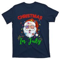 Christmas In July Santa Hat Sunglasses USA Flag Summer T-Shirt