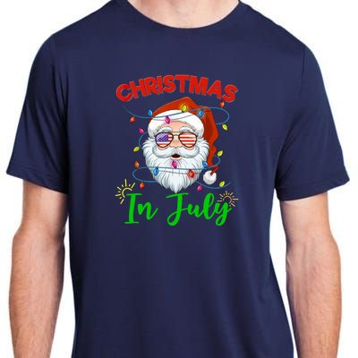 Christmas In July Santa Hat Sunglasses USA Flag Summer Adult ChromaSoft Performance T-Shirt