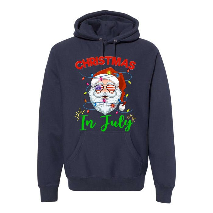 Christmas In July Santa Hat Sunglasses USA Flag Summer Premium Hoodie