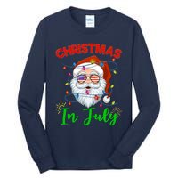 Christmas In July Santa Hat Sunglasses USA Flag Summer Tall Long Sleeve T-Shirt