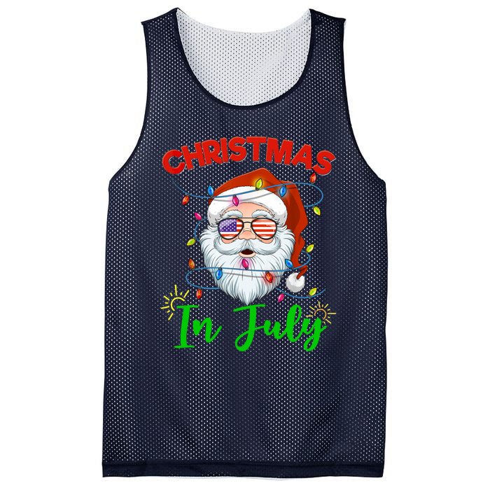 Christmas In July Santa Hat Sunglasses USA Flag Summer Mesh Reversible Basketball Jersey Tank