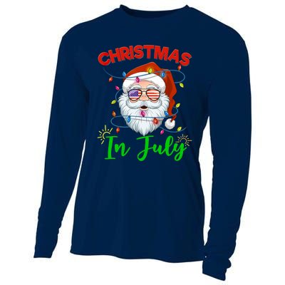 Christmas In July Santa Hat Sunglasses USA Flag Summer Cooling Performance Long Sleeve Crew