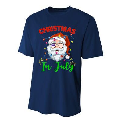 Christmas In July Santa Hat Sunglasses USA Flag Summer Performance Sprint T-Shirt