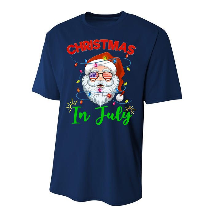 Christmas In July Santa Hat Sunglasses USA Flag Summer Performance Sprint T-Shirt