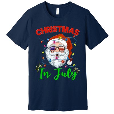 Christmas In July Santa Hat Sunglasses USA Flag Summer Premium T-Shirt