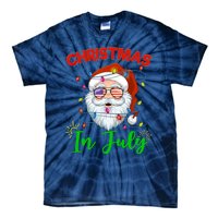 Christmas In July Santa Hat Sunglasses USA Flag Summer Tie-Dye T-Shirt