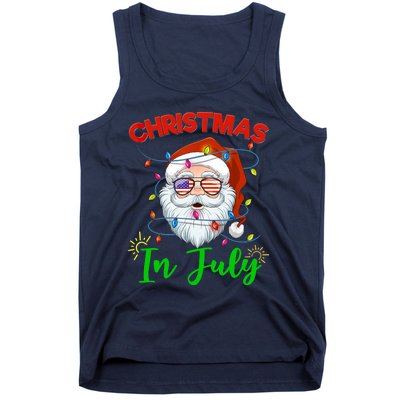 Christmas In July Santa Hat Sunglasses USA Flag Summer Tank Top