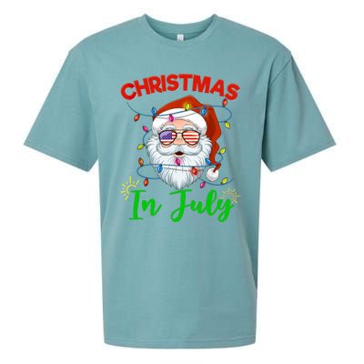 Christmas In July Santa Hat Sunglasses USA Flag Summer Sueded Cloud Jersey T-Shirt