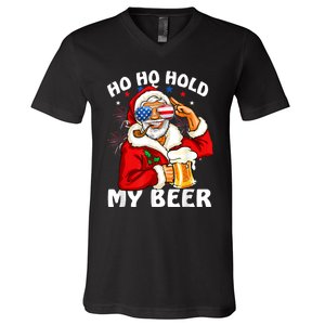 Christmas In July | Santa Ho Ho Hold My Beer V-Neck T-Shirt