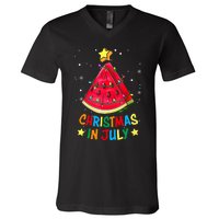 Christmas In July Watermelon Xmas Tree Summer V-Neck T-Shirt