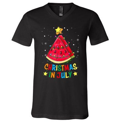 Christmas In July Watermelon Xmas Tree Summer V-Neck T-Shirt