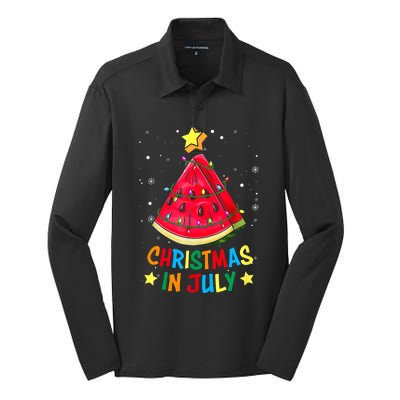 Christmas In July Watermelon Xmas Tree Summer Silk Touch Performance Long Sleeve Polo