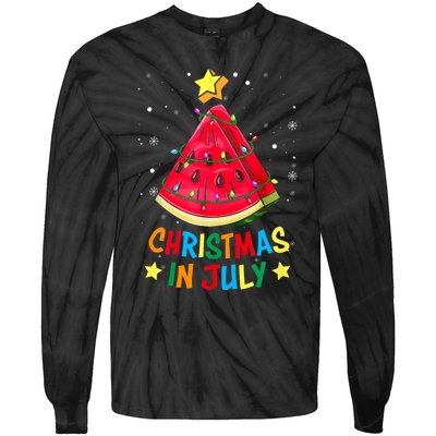 Christmas In July Watermelon Xmas Tree Summer Tie-Dye Long Sleeve Shirt