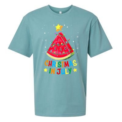 Christmas In July Watermelon Xmas Tree Summer Sueded Cloud Jersey T-Shirt