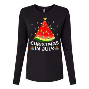 Christmas In July Watermelon Christmas Tree Summer Vacation Womens Cotton Relaxed Long Sleeve T-Shirt