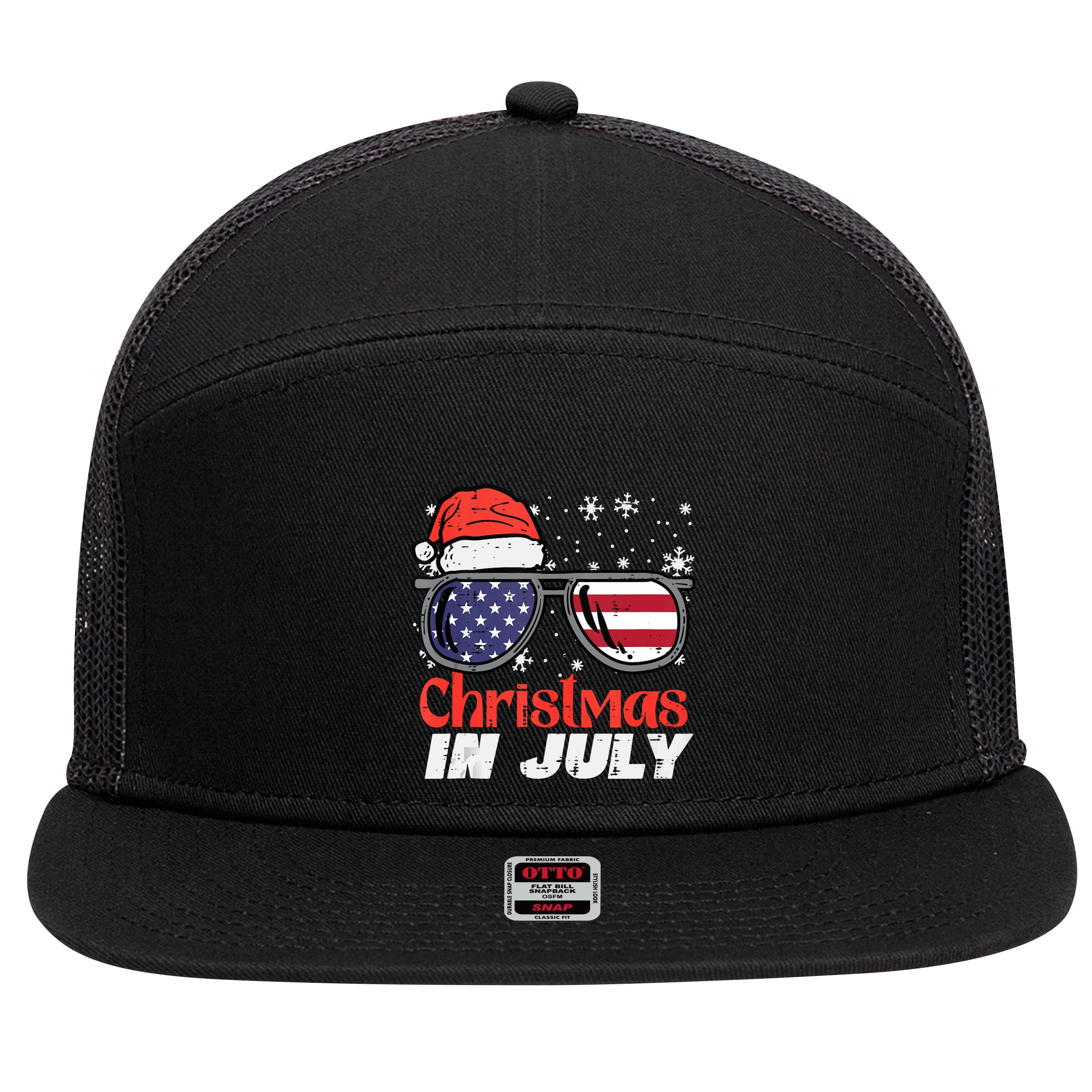 Christmas In July Us Flag Santa Patriot Tank Top 7 Panel Mesh Trucker Snapback Hat
