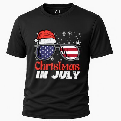 Christmas In July Us Flag Santa Patriot Tank Top Cooling Performance Crew T-Shirt