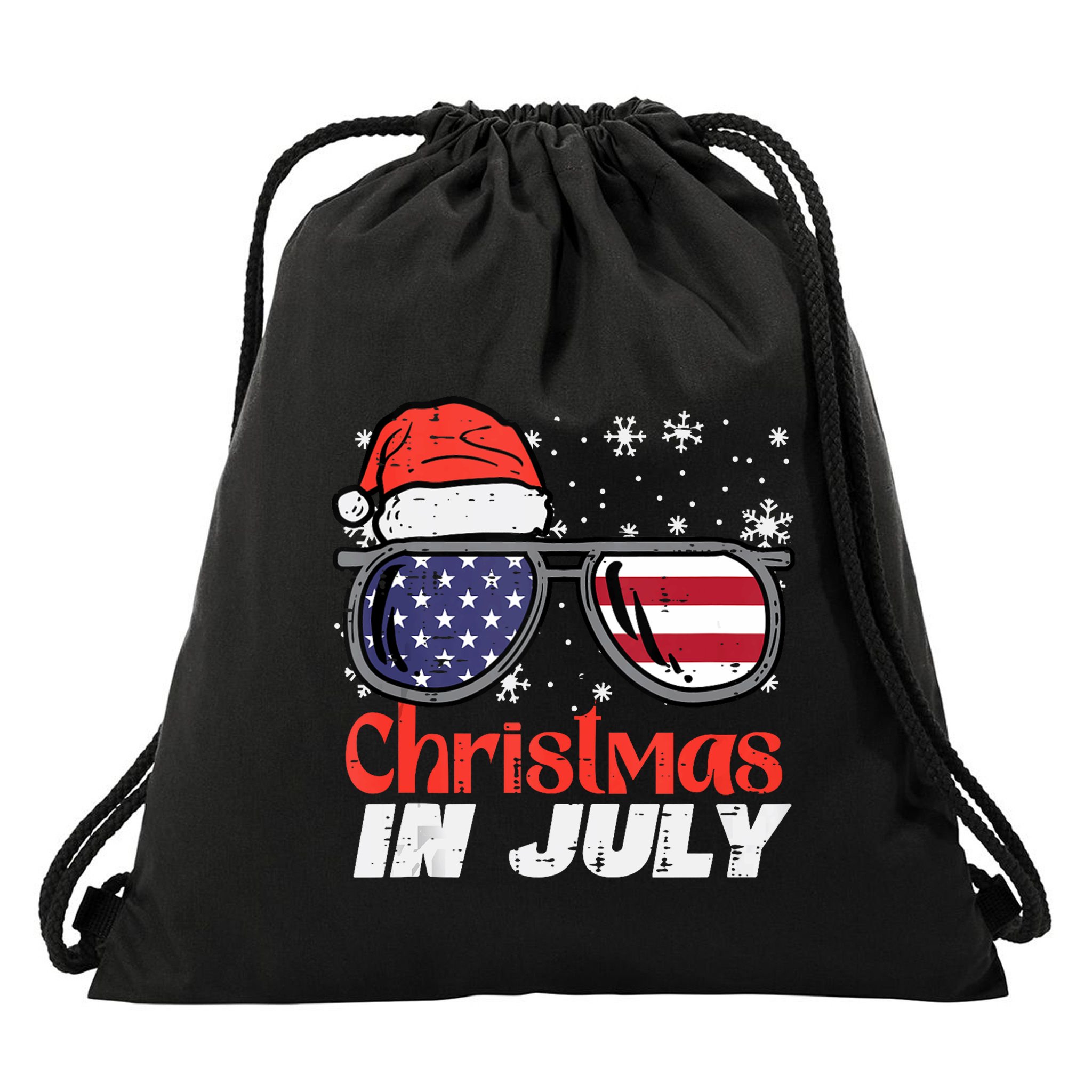 Christmas In July Us Flag Santa Patriot Tank Top Drawstring Bag