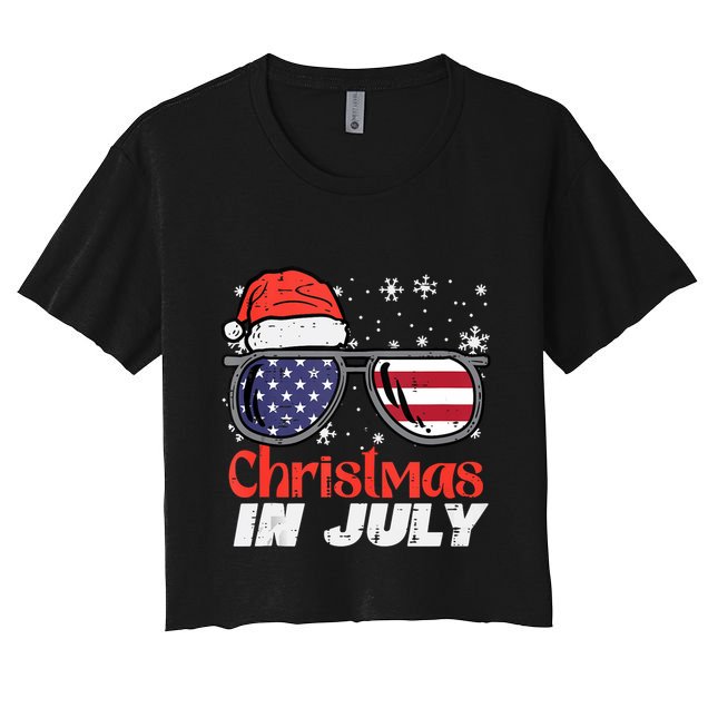 Christmas In July Us Flag Santa Patriot Tank Top Crop Top