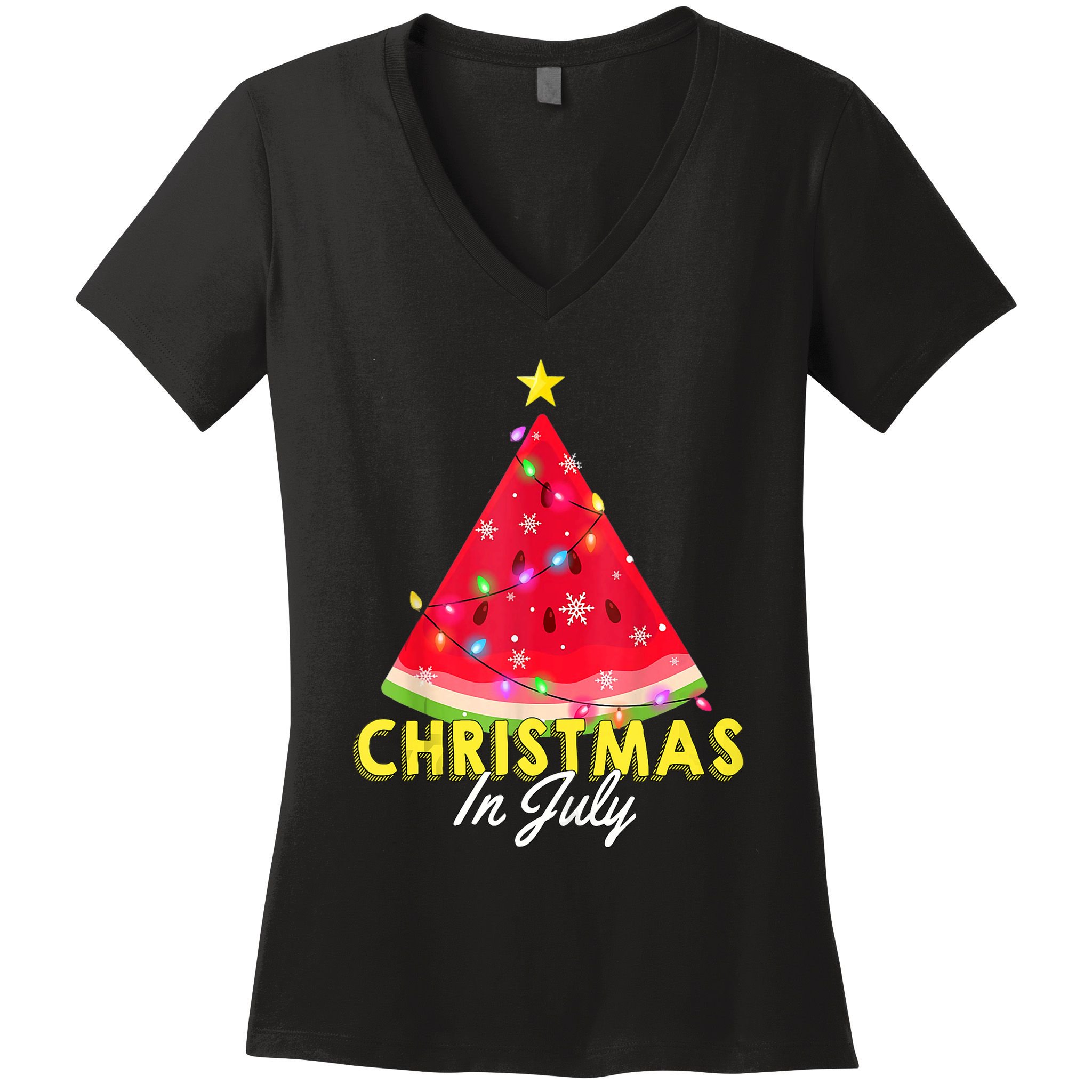 Christmas In July Watermelon Xmas Tree Summer M Tank Top Women's V-Neck T-Shirt