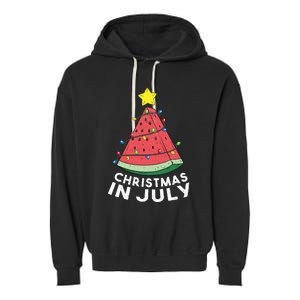 Christmas In July Summer Watermelon Xmas Tree Garment-Dyed Fleece Hoodie