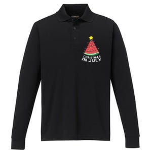 Christmas In July Summer Watermelon Xmas Tree Performance Long Sleeve Polo