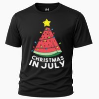 Christmas In July Summer Watermelon Xmas Tree Cooling Performance Crew T-Shirt