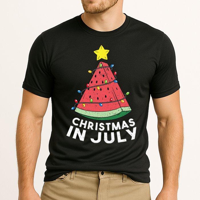 Christmas In July Summer Watermelon Xmas Tree Cooling Performance Crew T-Shirt