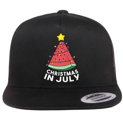 Christmas In July Summer Watermelon Xmas Tree Flat Bill Trucker Hat
