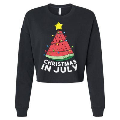 Christmas In July Summer Watermelon Xmas Tree Cropped Pullover Crew