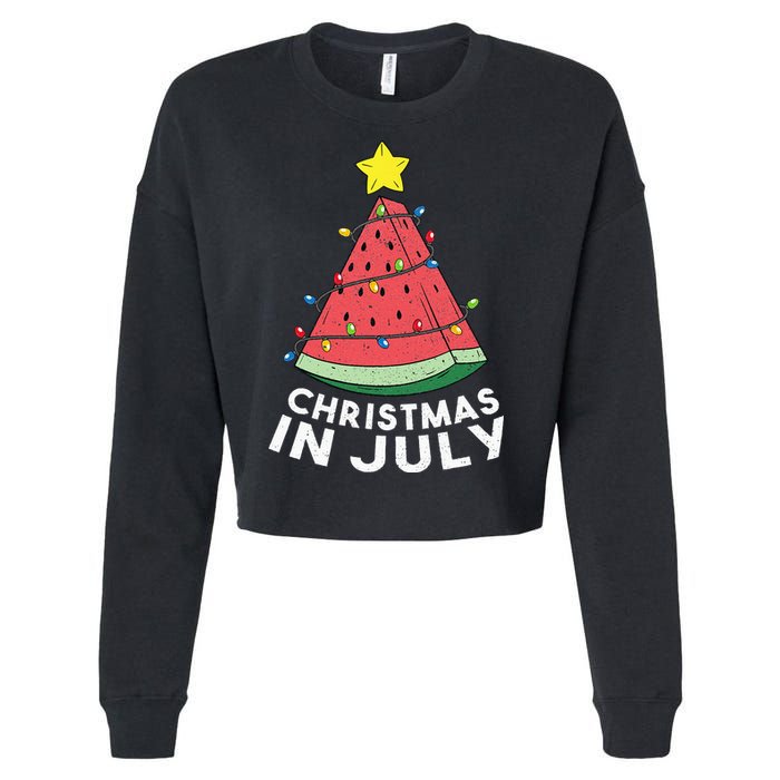Christmas In July Summer Watermelon Xmas Tree Cropped Pullover Crew