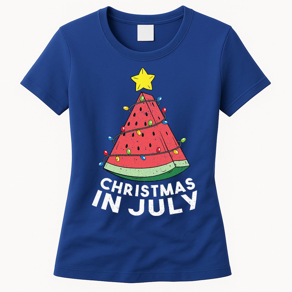 Christmas In July Summer Watermelon Xmas Tree Womens T-Shirt