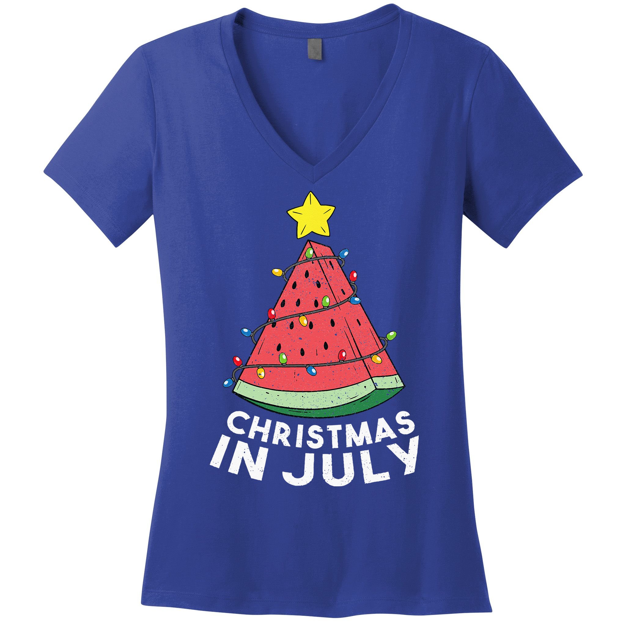 Christmas In July Summer Watermelon Xmas Tree Women's V-Neck T-Shirt