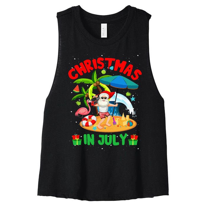 Christmas In July Funny Summer Xmas Women's Racerback Cropped Tank