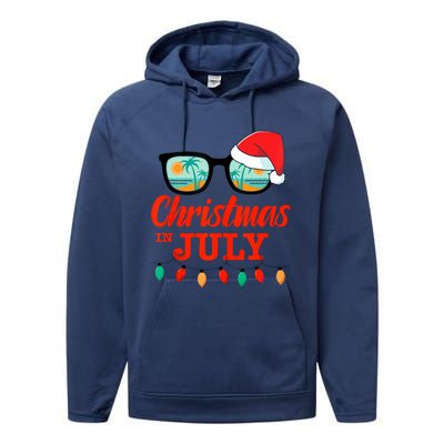 Christmas In July With Sunglasses Santa Hat For Summer Xmas Tank Top Performance Fleece Hoodie