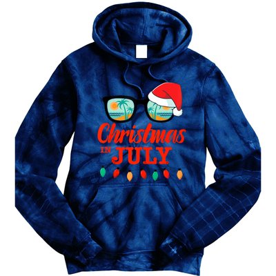 Christmas In July With Sunglasses Santa Hat For Summer Xmas Tank Top Tie Dye Hoodie