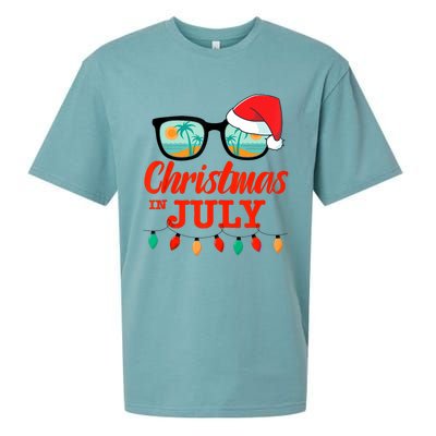 Christmas In July With Sunglasses Santa Hat For Summer Xmas Tank Top Sueded Cloud Jersey T-Shirt